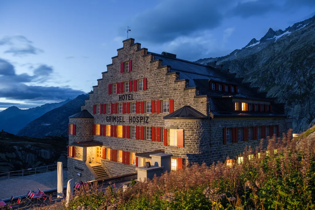 Historisches Alpinhotel Grimsel Hospiz, Swiss Alps exterior view