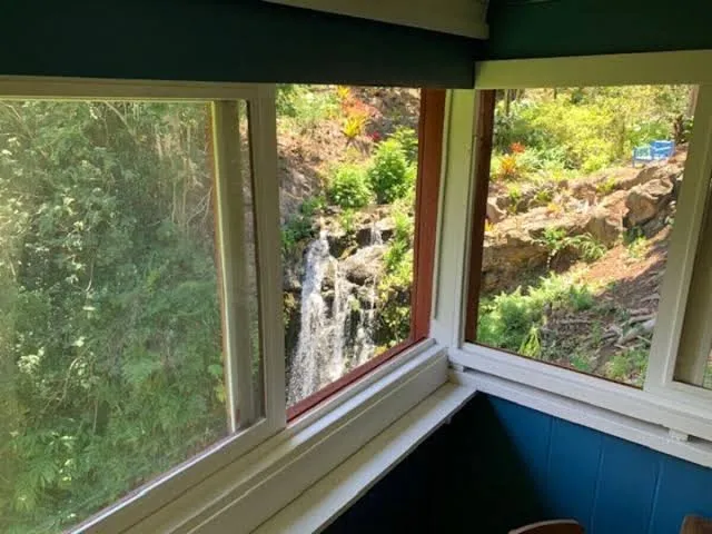 Romantic waterfall cabin in the rain forest, Hawaiian Islands interior view